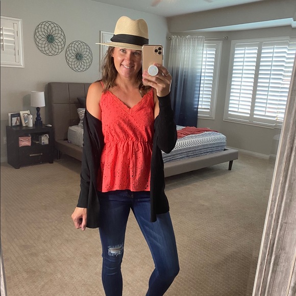 Hemish Tops - Coral Eyelet Tank